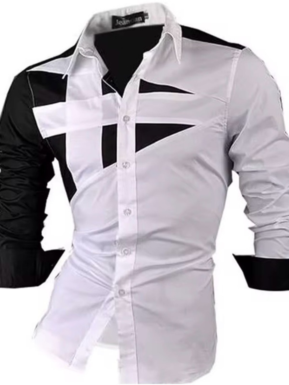 Men's Slim-Fit White & Black Contrast Button-Up Shirt